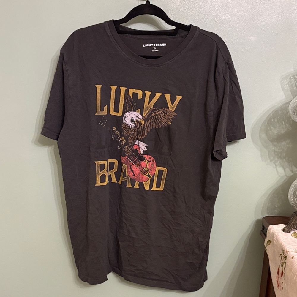Lucky Brand Eagle Graphic T Shirt Men’s XL Charcoal Vintage Wash Tee
